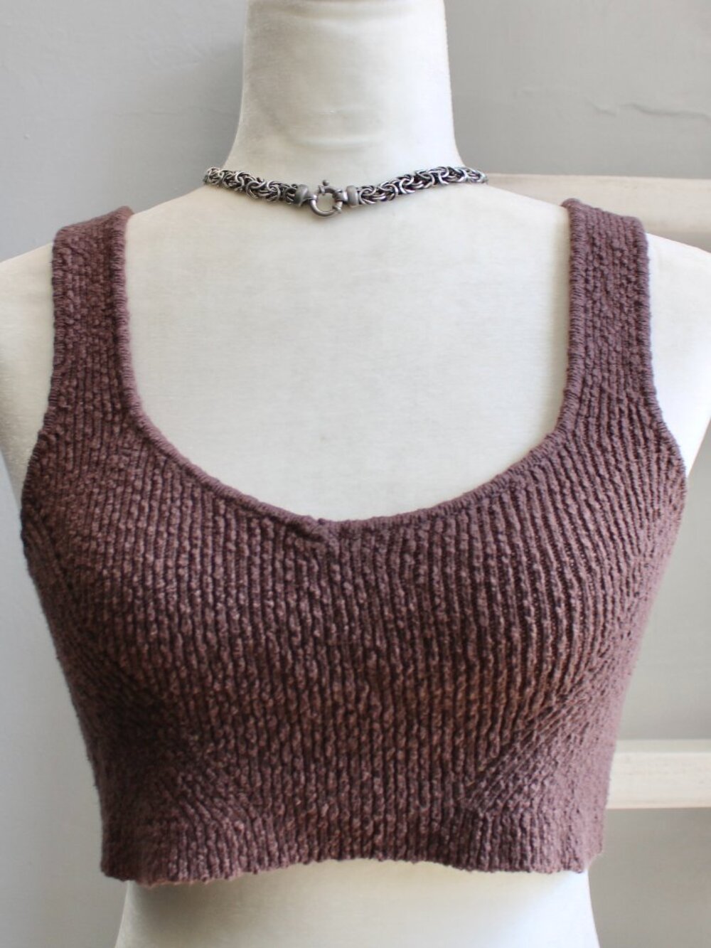 Urban Outfitters Textured Crochet Brown Cropped Tank Top Size Large